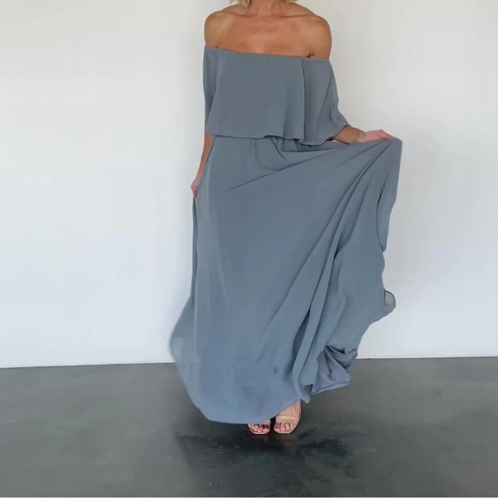 Baltic Born Dusty Blue off the Shoulder Dress